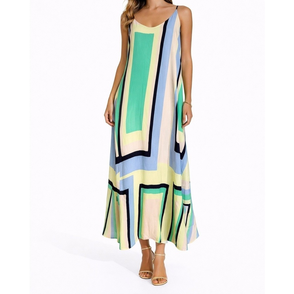 Maeve Anthropologie Maxi Dress Large Colorblock Geometric Vacation‎ Resort